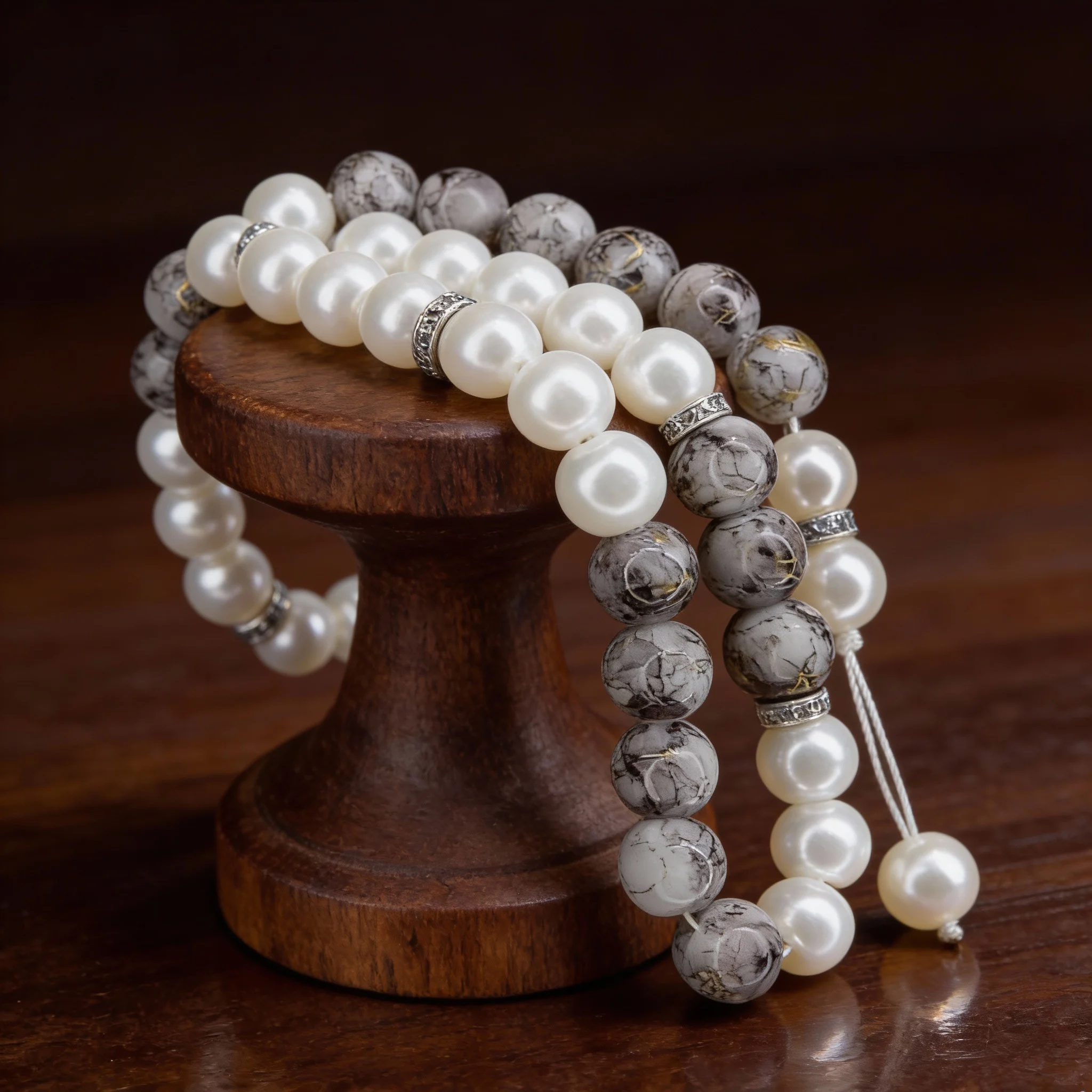 Natural Stone & Pearl Misbaha